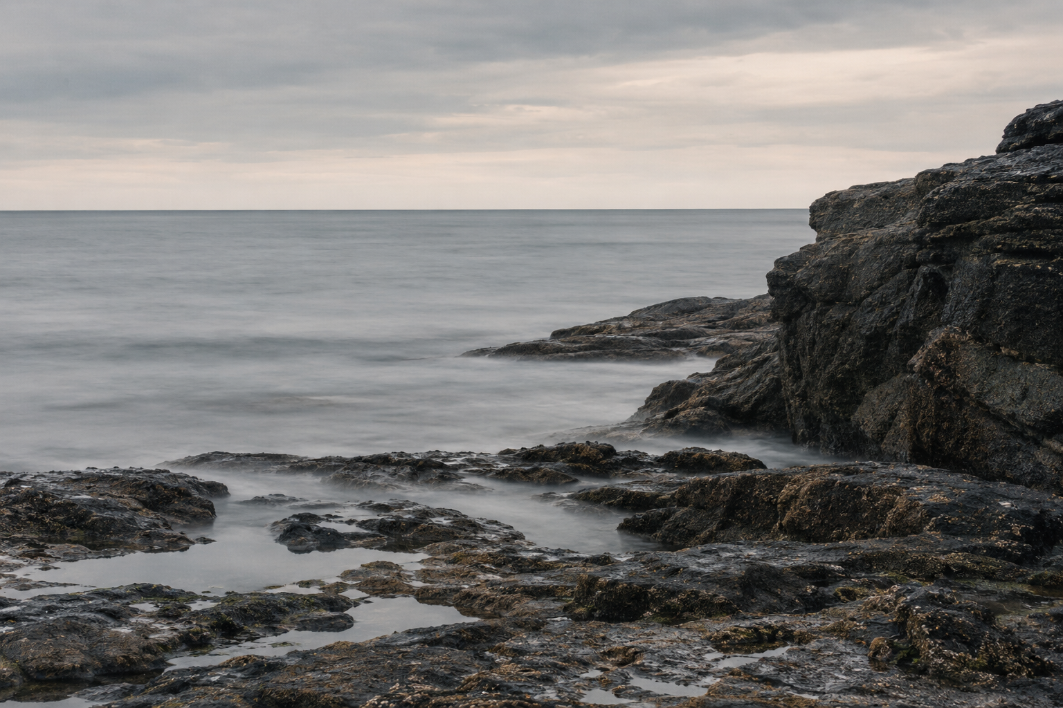 Rocky coastline and grey sea for the Collective Reading journal article