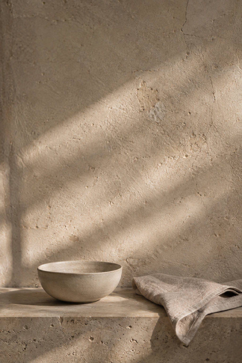 Sunlit limestone wall with soft shadows, a quiet backdrop for hypnotherapy and NLP sessions with Astara